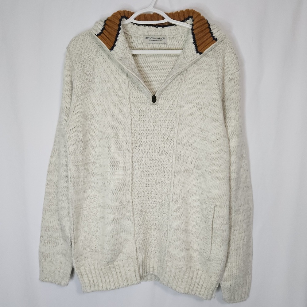 Hudson & Barrow Gentlemen's Outfitters Sweater L Fisherman Knit Half‎ Zip Cream